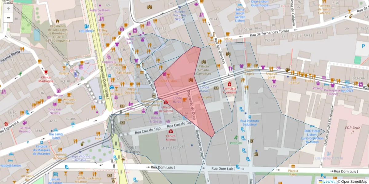 Mapa detalhado do código postal 1200-163 com limites, códigos postais vizinhos e agências dos correios