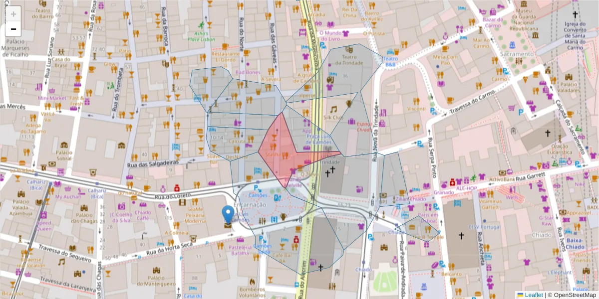 Mapa detalhado do código postal 1200-208 com limites, códigos postais vizinhos e agências dos correios