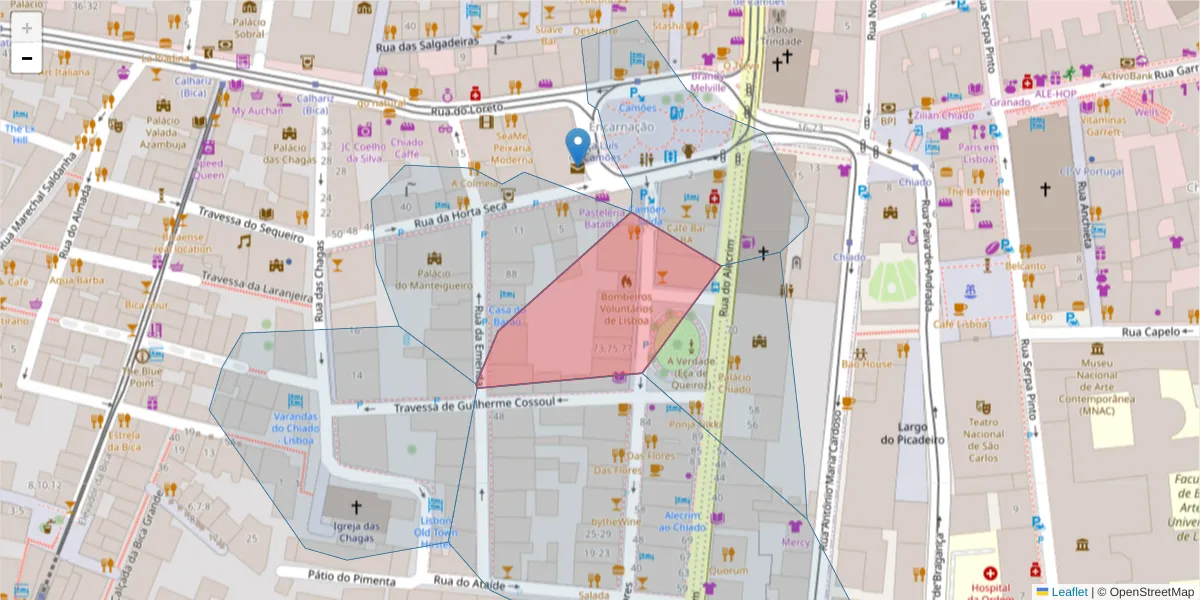 Mapa detalhado do código postal 1200-213 com limites, códigos postais vizinhos e agências dos correios