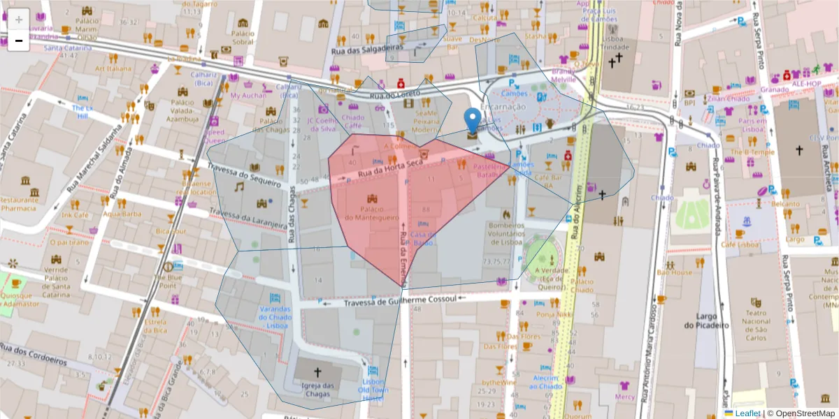 Mapa detalhado do código postal 1200-221 com limites, códigos postais vizinhos e agências dos correios