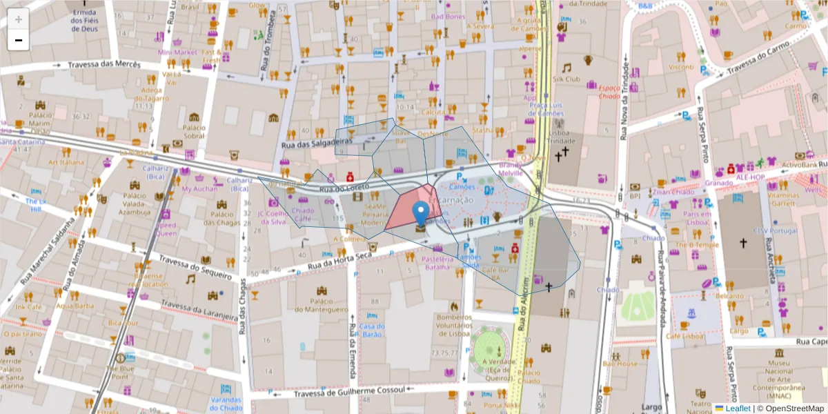 Mapa detalhado do código postal 1200-243 Encarnação com limites, códigos postais vizinhos e agências dos correios