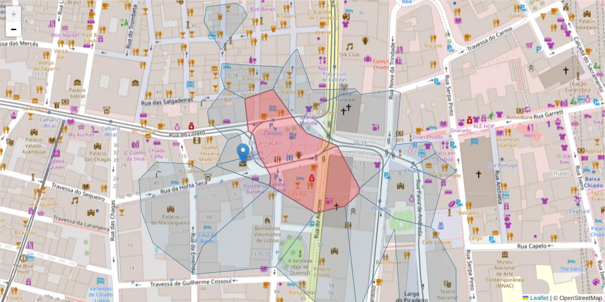 Mapa detalhado do código postal 1200-243 com limites, códigos postais vizinhos e agências dos correios