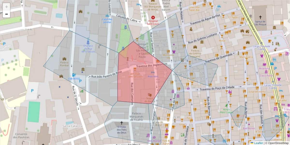 Mapa detalhado do código postal 1200-246 com limites, códigos postais vizinhos e agências dos correios