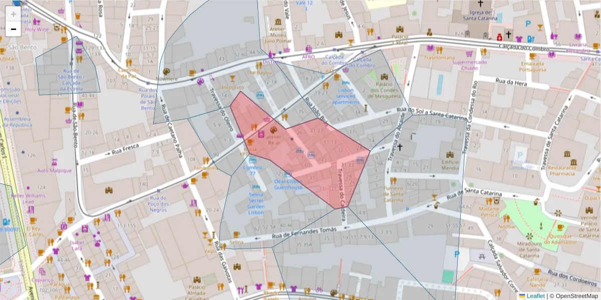 Mapa detalhado do código postal 1200-254 com limites, códigos postais vizinhos e agências dos correios