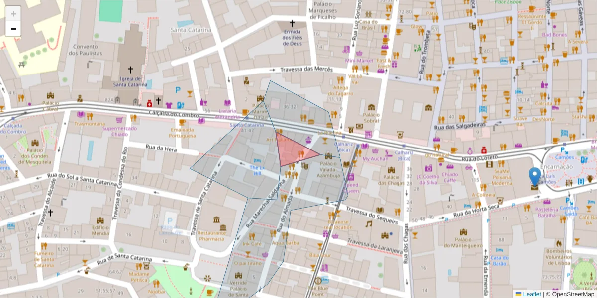 Mapa detalhado do código postal 1200-259 com limites, códigos postais vizinhos e agências dos correios