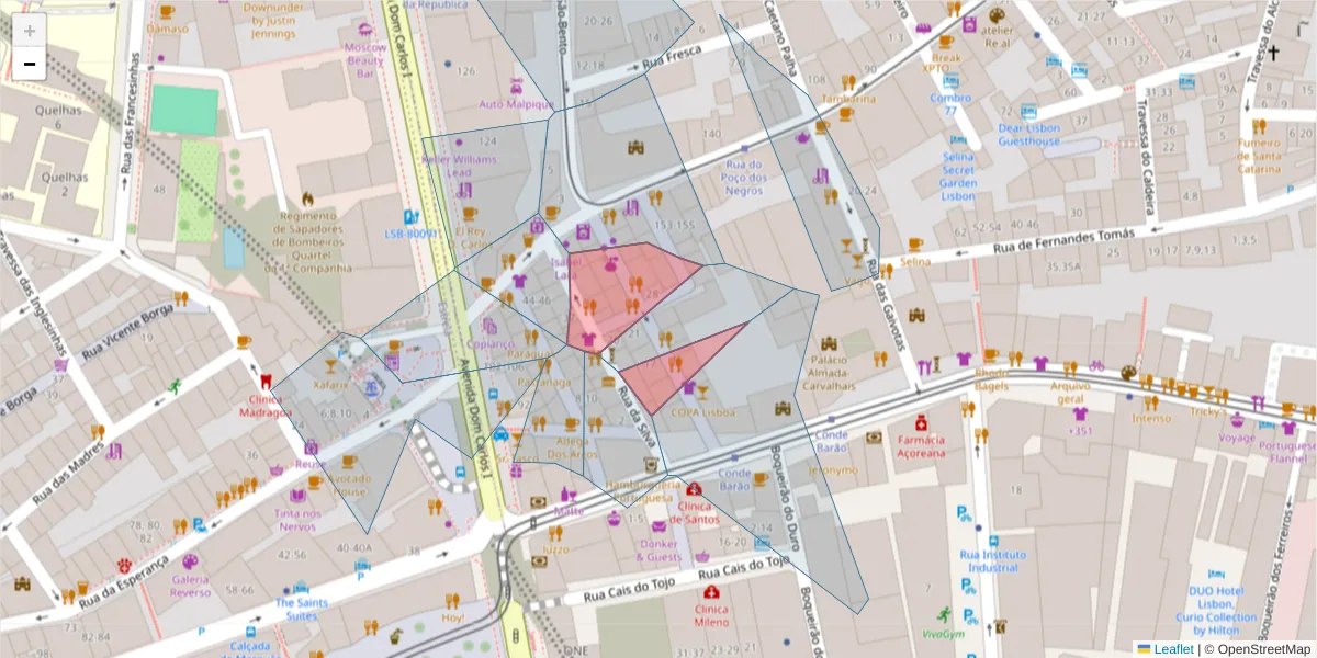 Mapa detalhado do código postal 1200-263 com limites, códigos postais vizinhos e agências dos correios