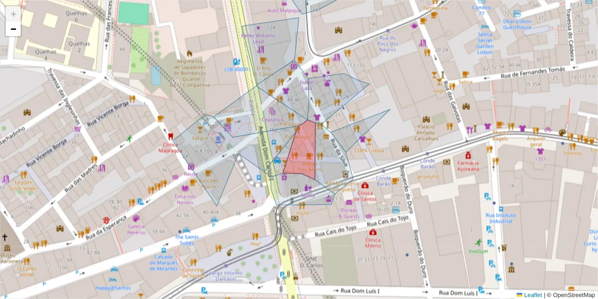 Mapa detalhado do código postal 1200-267 com limites, códigos postais vizinhos e agências dos correios