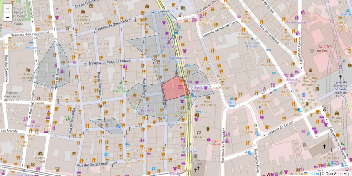 Mapa detalhado do código postal 1200-271 com limites, códigos postais vizinhos e agências dos correios