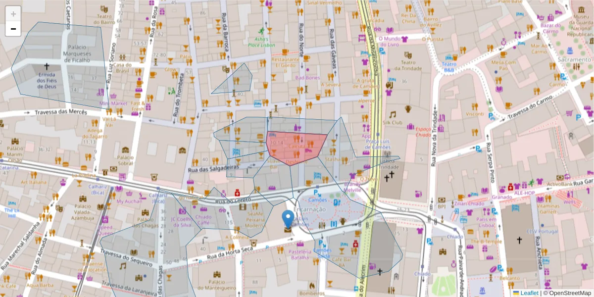 Mapa detalhado do código postal 1200-283 com limites, códigos postais vizinhos e agências dos correios