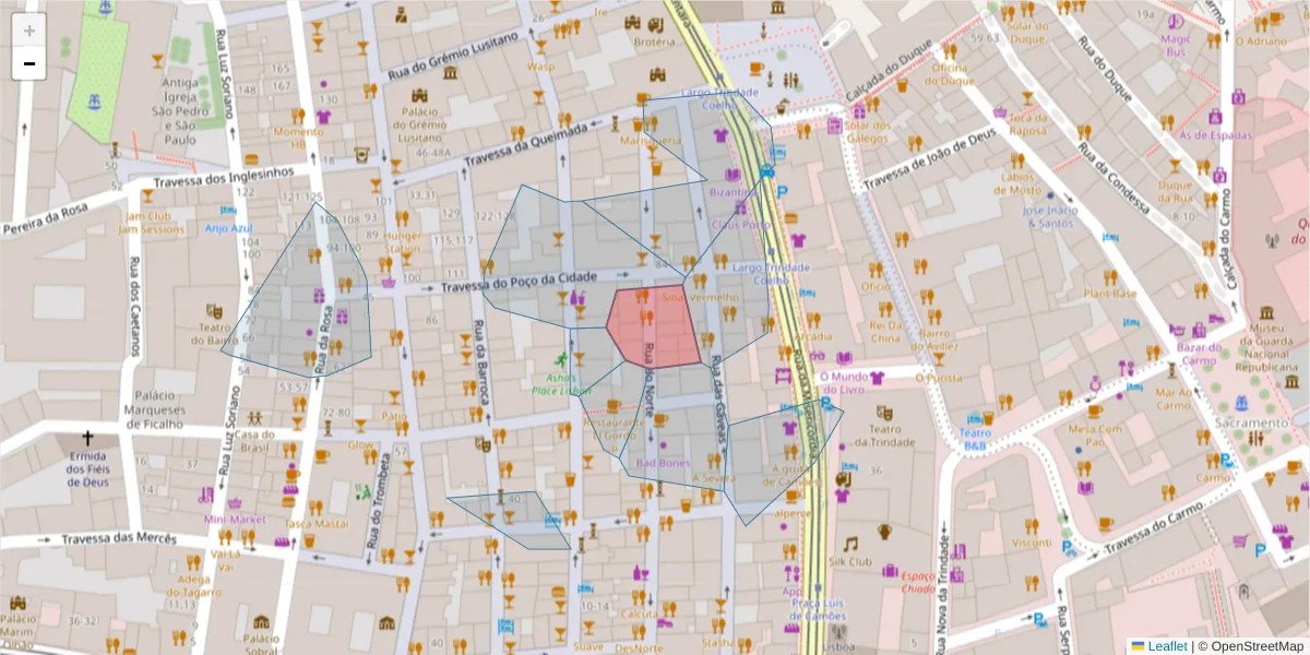 Mapa detalhado do código postal 1200-284 com limites, códigos postais vizinhos e agências dos correios