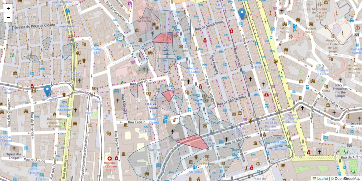 Mapa detalhado do código postal 1200-288 com limites, códigos postais vizinhos e agências dos correios