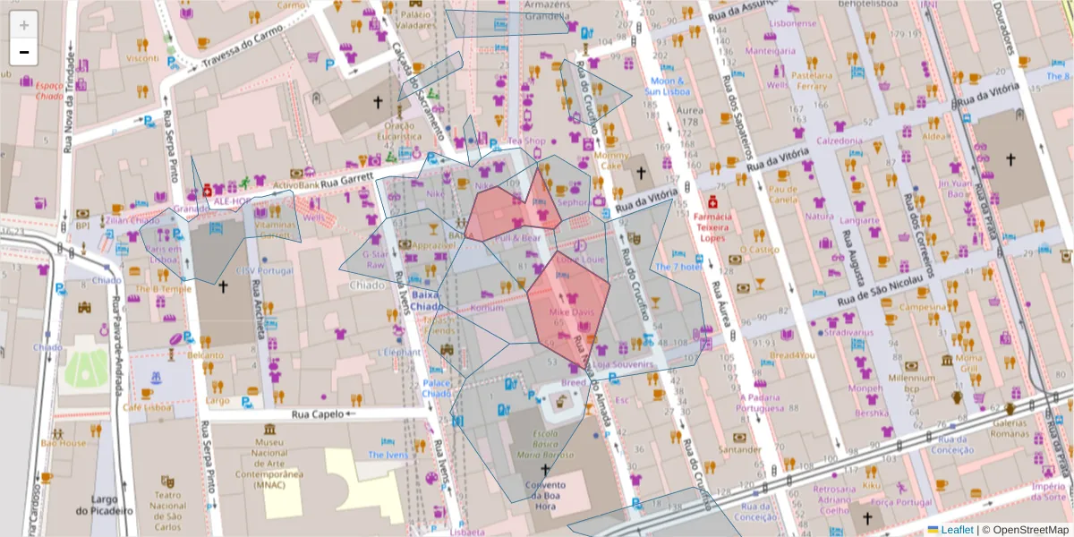 Mapa detalhado do código postal 1200-290 com limites, códigos postais vizinhos e agências dos correios