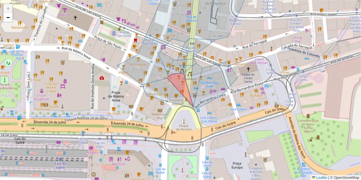 Mapa detalhado do código postal 1200-291 com limites, códigos postais vizinhos e agências dos correios