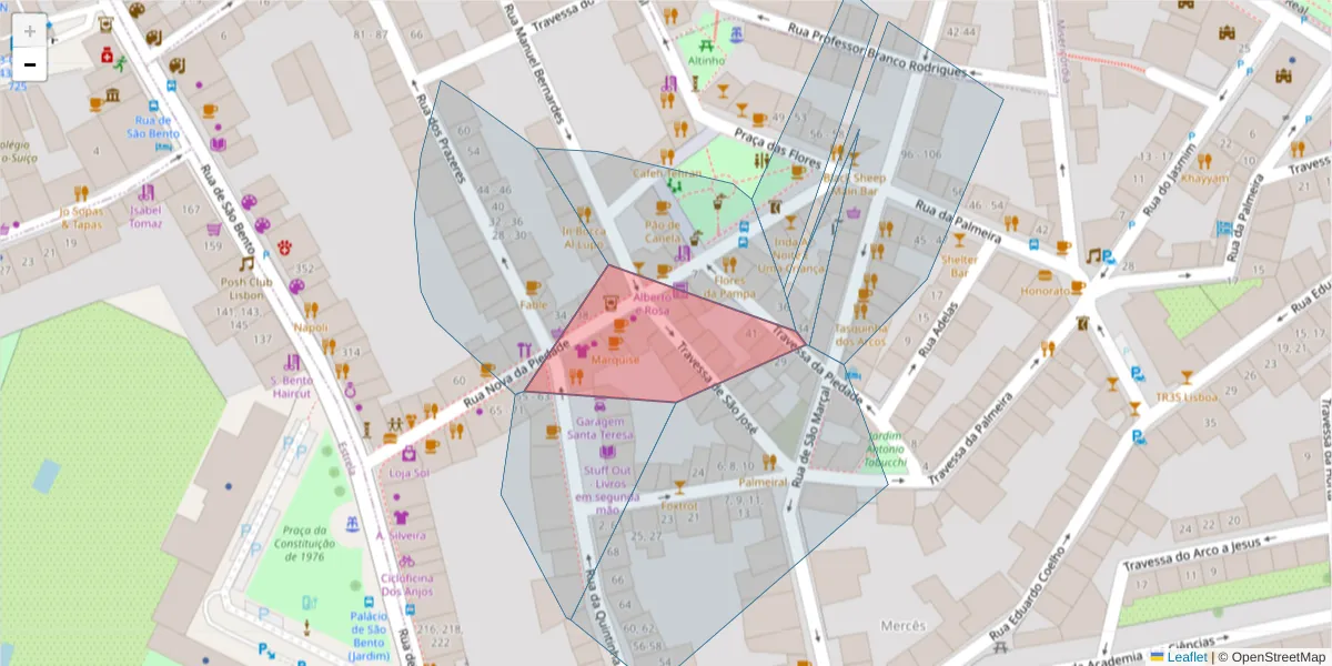 Mapa detalhado do código postal 1200-296 com limites, códigos postais vizinhos e agências dos correios