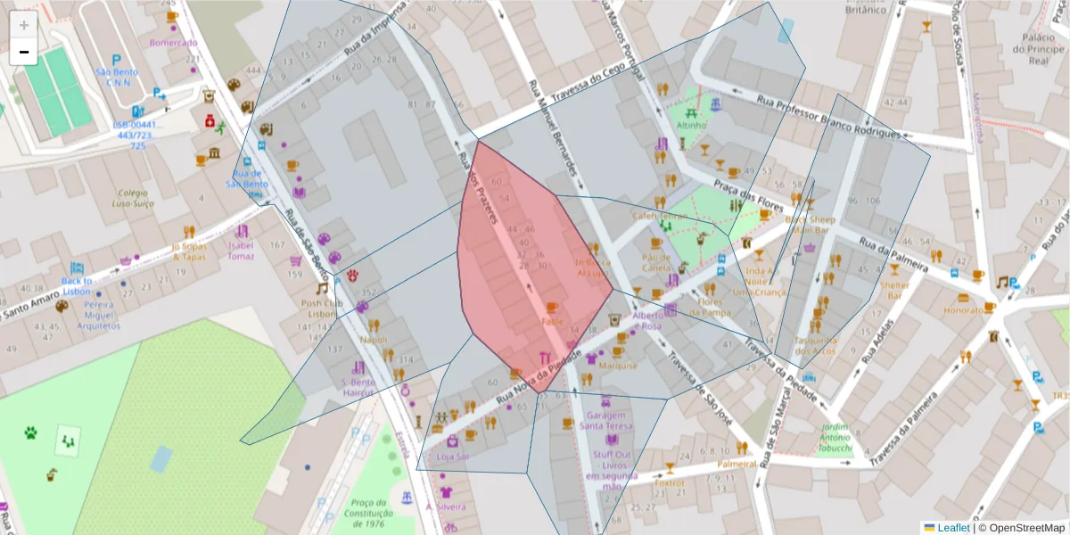 Mapa detalhado do código postal 1200-355 com limites, códigos postais vizinhos e agências dos correios