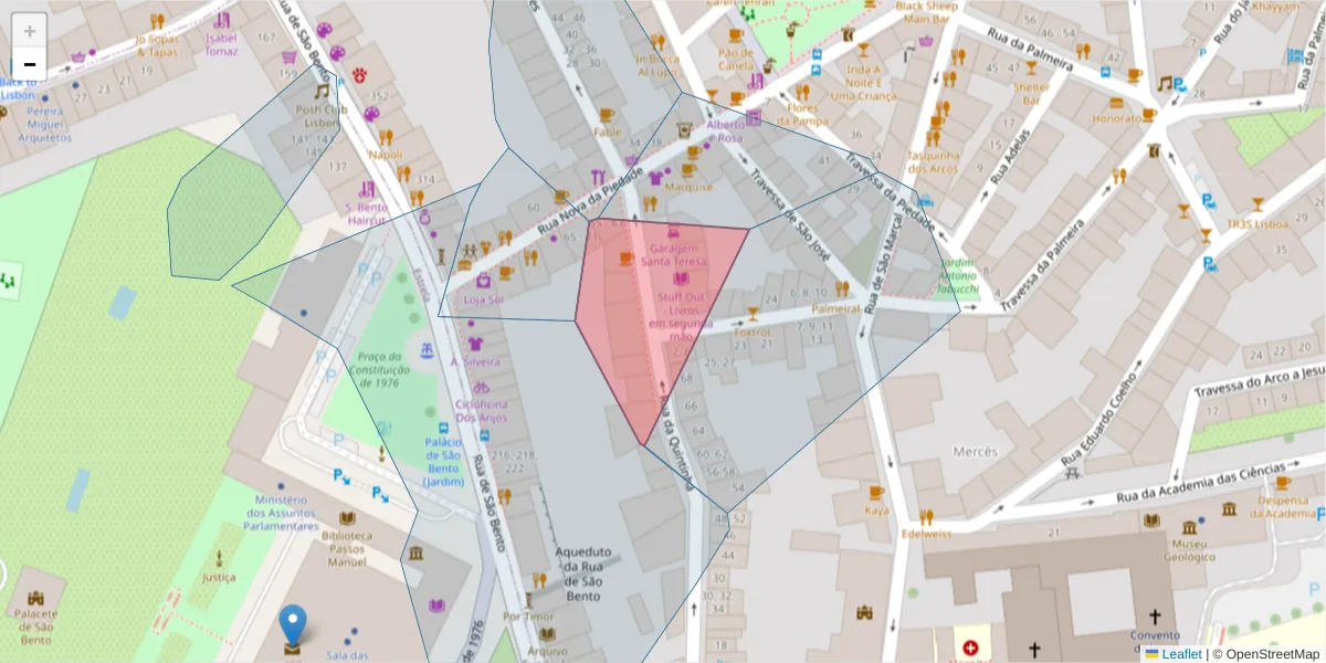 Mapa detalhado do código postal 1200-366 com limites, códigos postais vizinhos e agências dos correios