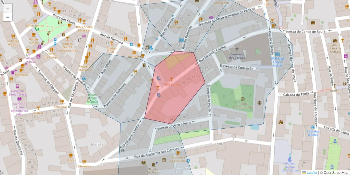 Mapa detalhado do código postal 1200-392 com limites, códigos postais vizinhos e agências dos correios