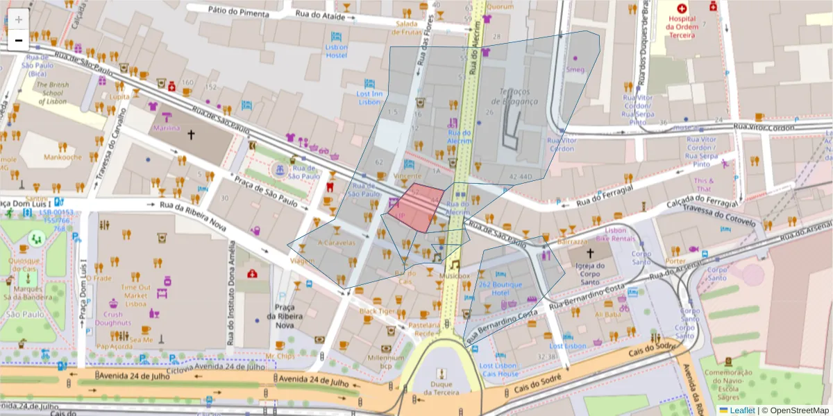 Mapa detalhado do código postal 1200-426 com limites, códigos postais vizinhos e agências dos correios