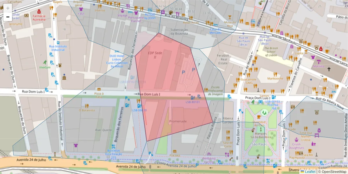 Mapa detalhado do código postal 1200-427 com limites, códigos postais vizinhos e agências dos correios