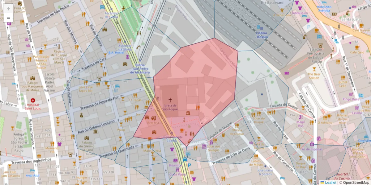 Mapa detalhado do código postal 1200-470 com limites, códigos postais vizinhos e agências dos correios
