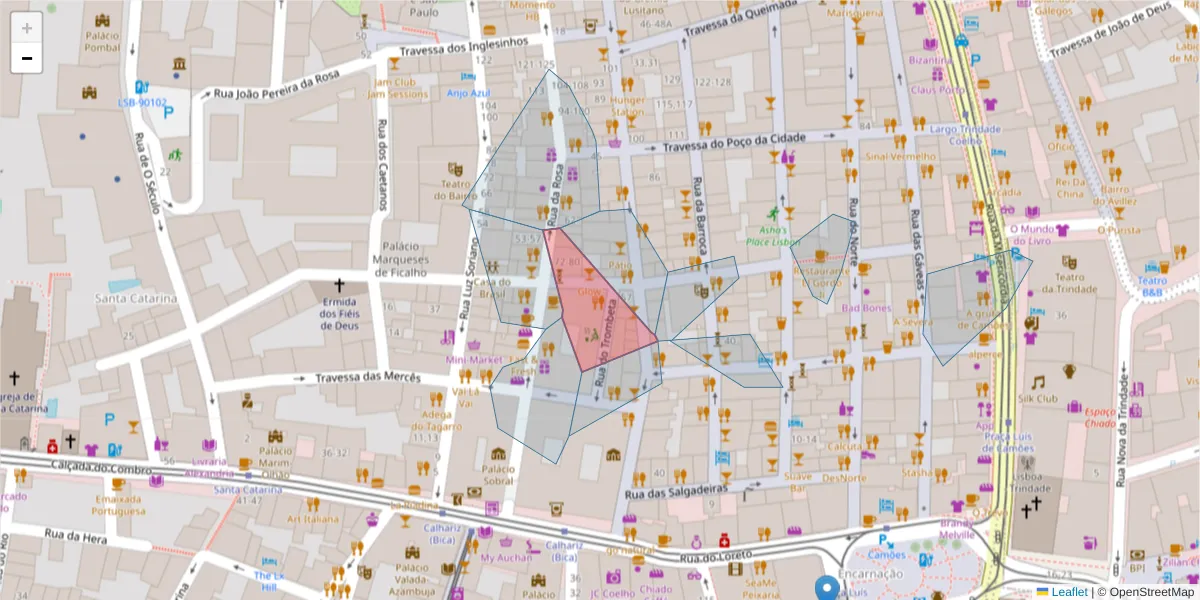 Mapa detalhado do código postal 1200-471 com limites, códigos postais vizinhos e agências dos correios