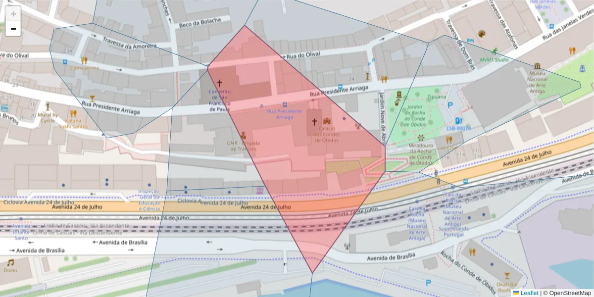 Mapa detalhado do código postal 1200-473 com limites, códigos postais vizinhos e agências dos correios