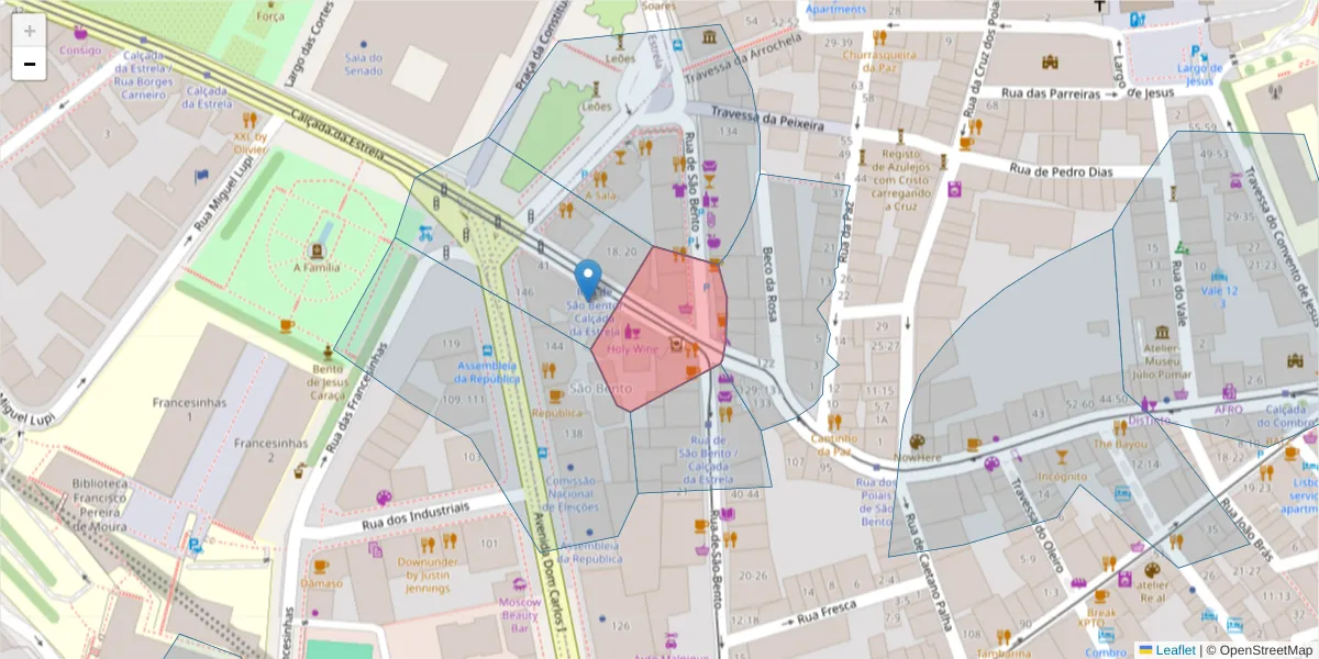 Mapa detalhado do código postal 1200-664 com limites, códigos postais vizinhos e agências dos correios