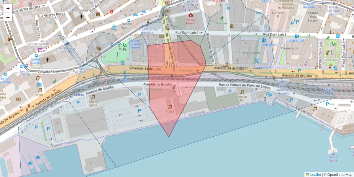 Mapa detalhado do código postal 1200-676 com limites, códigos postais vizinhos e agências dos correios