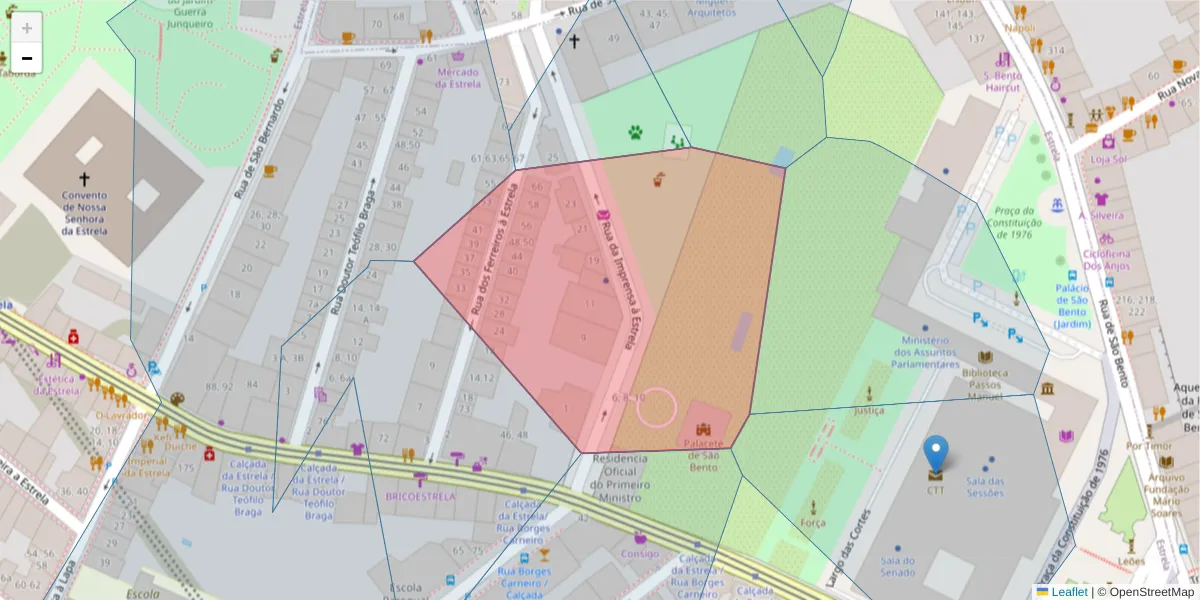 Mapa detalhado do código postal 1200-684 com limites, códigos postais vizinhos e agências dos correios