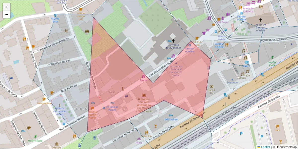 Mapa detalhado do código postal 1200-690 com limites, códigos postais vizinhos e agências dos correios