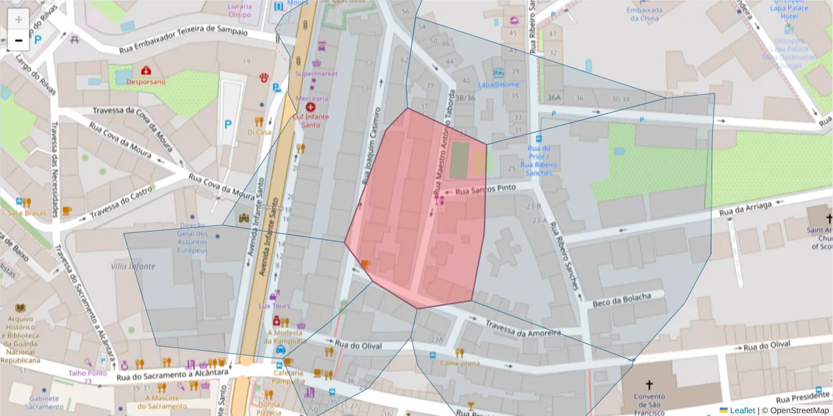 Mapa detalhado do código postal 1200-716 com limites, códigos postais vizinhos e agências dos correios