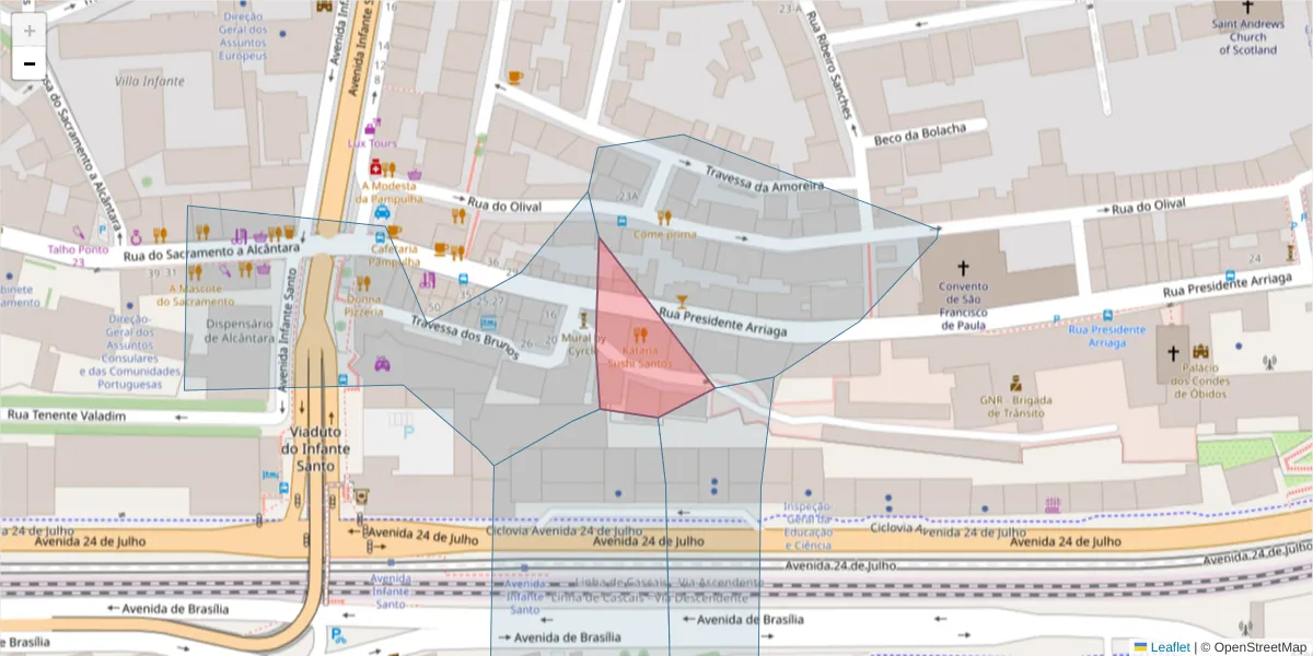 Mapa detalhado do código postal 1200-771 com limites, códigos postais vizinhos e agências dos correios