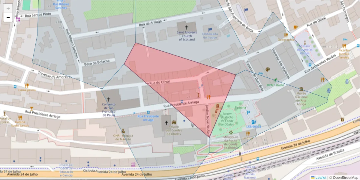 Mapa detalhado do código postal 1200-773 com limites, códigos postais vizinhos e agências dos correios