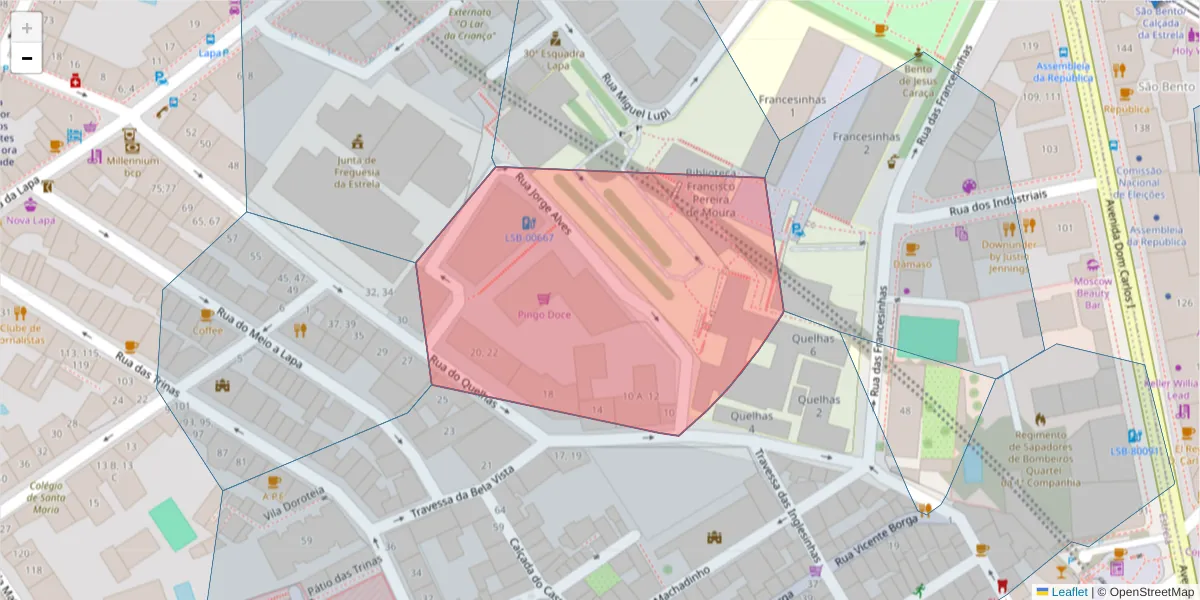 Mapa detalhado do código postal 1200-781 com limites, códigos postais vizinhos e agências dos correios