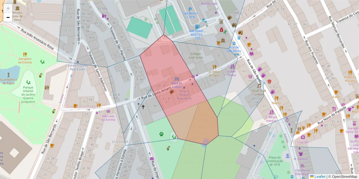 Mapa detalhado do código postal 1200-801 com limites, códigos postais vizinhos e agências dos correios
