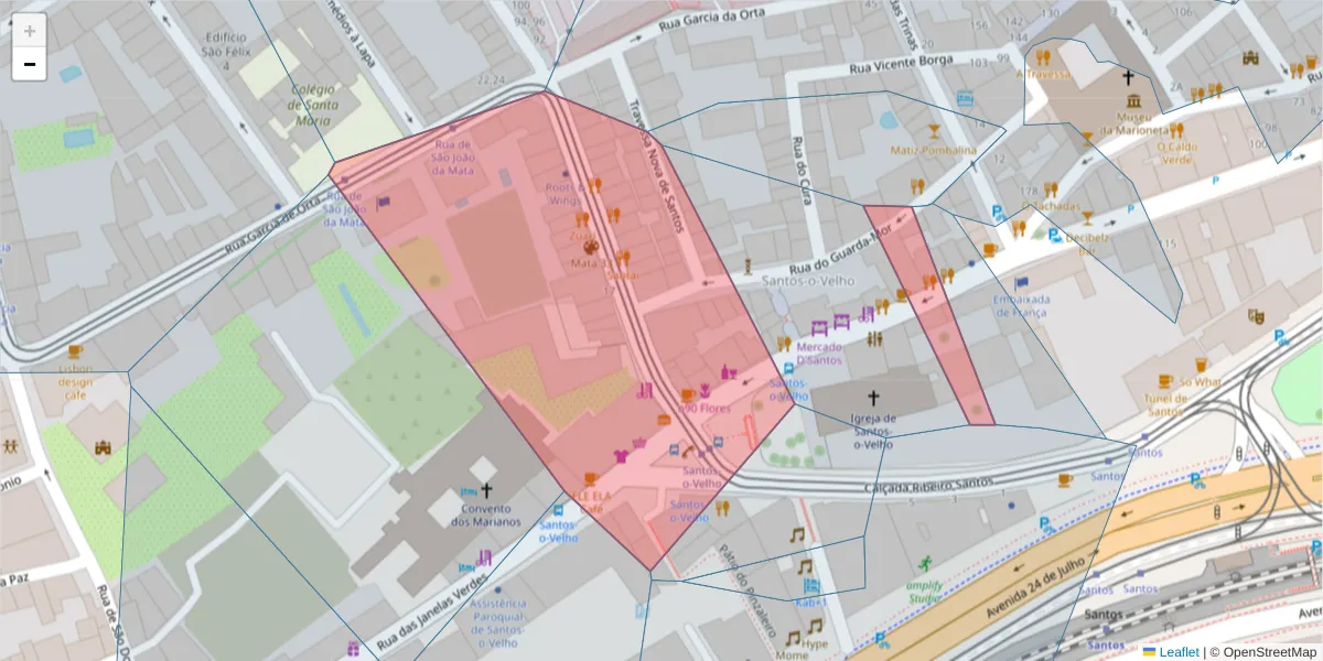 Mapa detalhado do código postal 1200-813 com limites, códigos postais vizinhos e agências dos correios