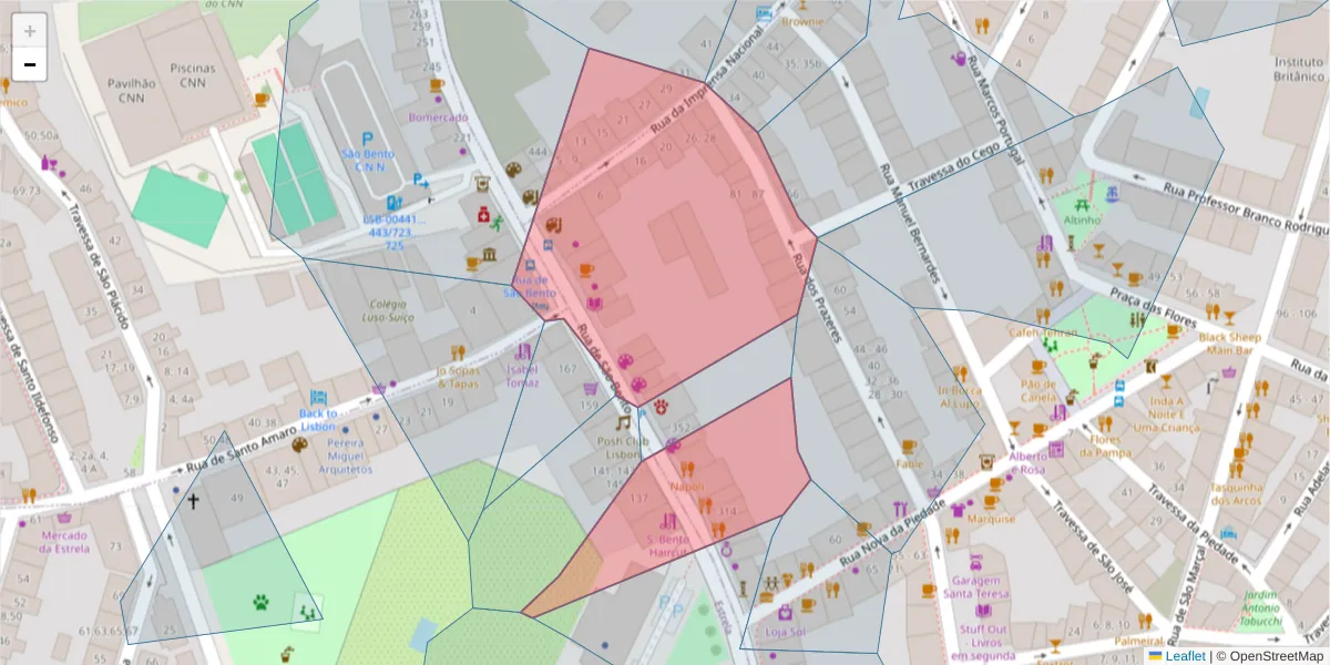 Mapa detalhado do código postal 1200-822 com limites, códigos postais vizinhos e agências dos correios