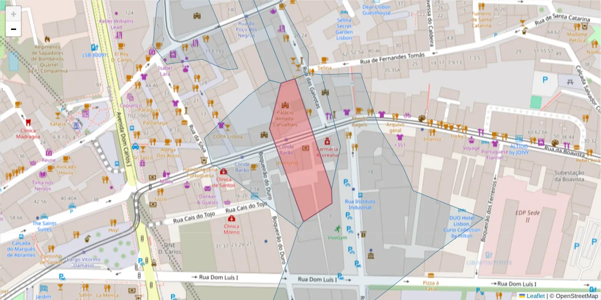 Mapa detalhado do código postal 1200-872 com limites, códigos postais vizinhos e agências dos correios