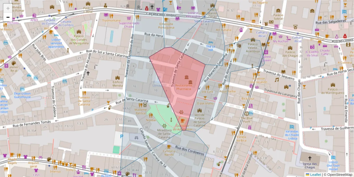 Mapa detalhado do código postal 1249-069 com limites, códigos postais vizinhos e agências dos correios