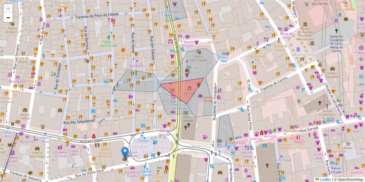 Mapa detalhado do código postal 1249 com limites, códigos postais vizinhos e agências dos correios