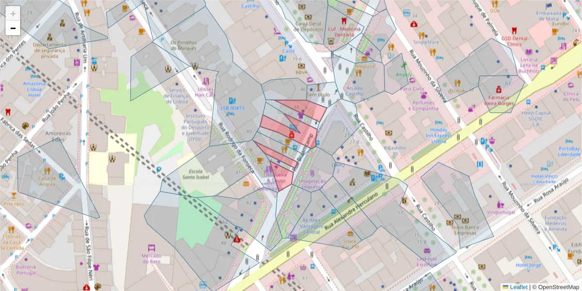 Mapa detalhado do código postal 1250-051 São Mamede com limites, códigos postais vizinhos e agências dos correios