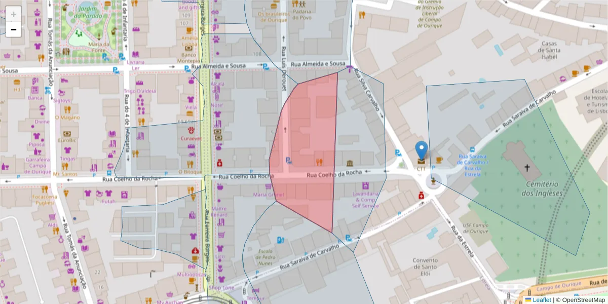 Mapa detalhado do código postal 1250-087 com limites, códigos postais vizinhos e agências dos correios