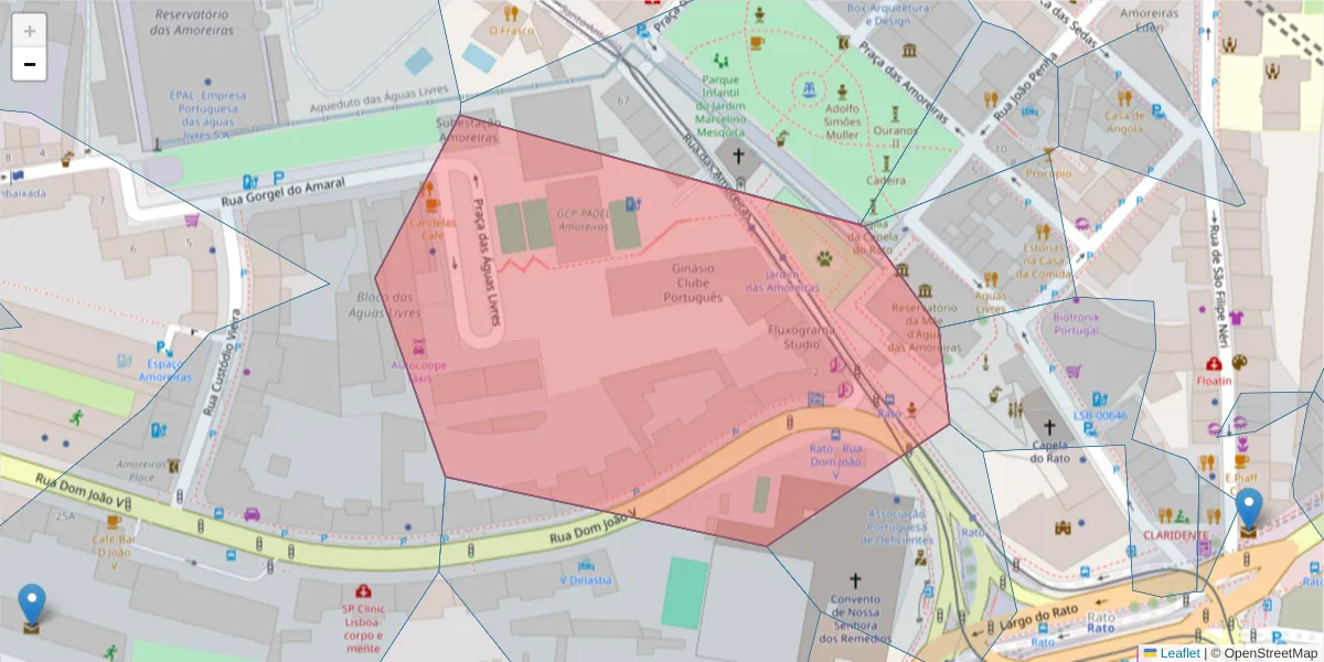 Mapa detalhado do código postal 1250-090 com limites, códigos postais vizinhos e agências dos correios