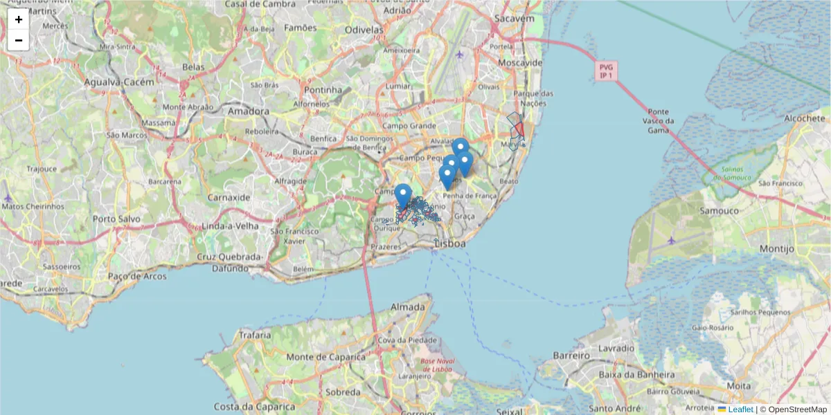Mapa detalhado do código postal 1250-096 com limites, códigos postais vizinhos e agências dos correios