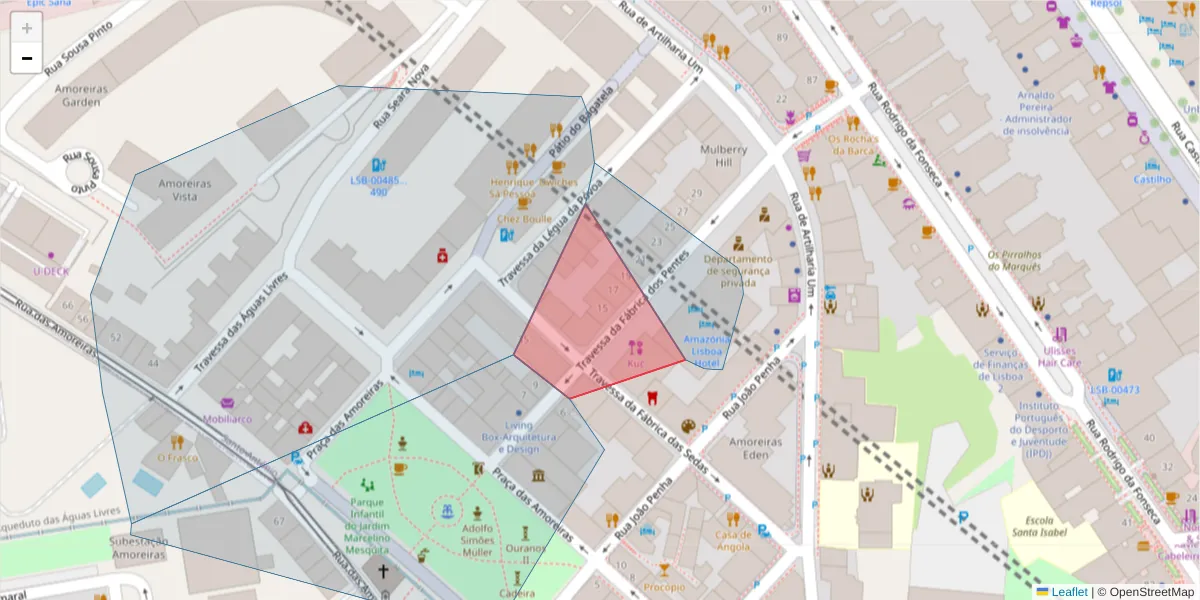 Mapa detalhado do código postal 1250_137 com limites, códigos postais vizinhos e agências dos correios