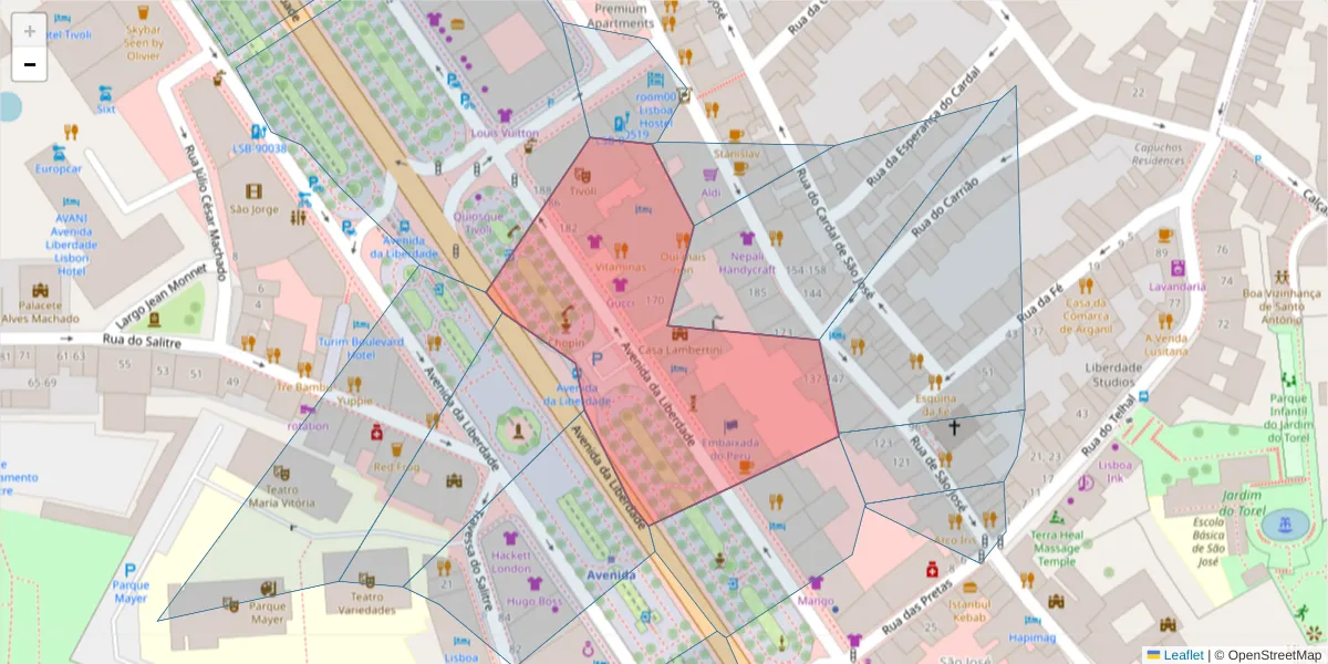 Mapa detalhado do código postal 1250-146 com limites, códigos postais vizinhos e agências dos correios