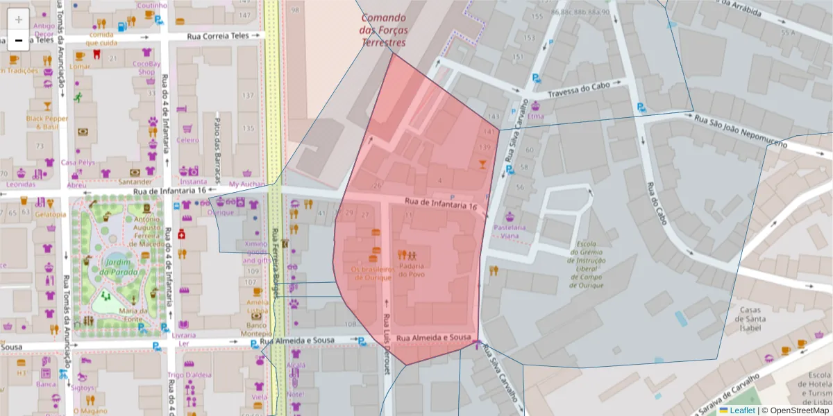 Mapa detalhado do código postal 1250-151 com limites, códigos postais vizinhos e agências dos correios