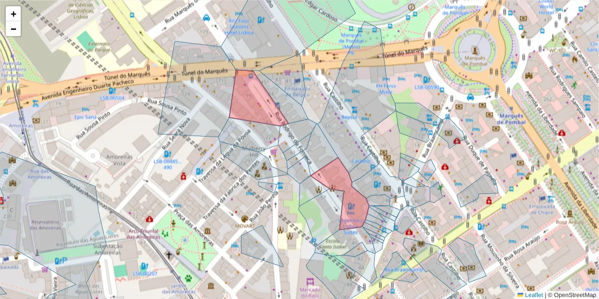 Mapa detalhado do código postal 1250-193 com limites, códigos postais vizinhos e agências dos correios