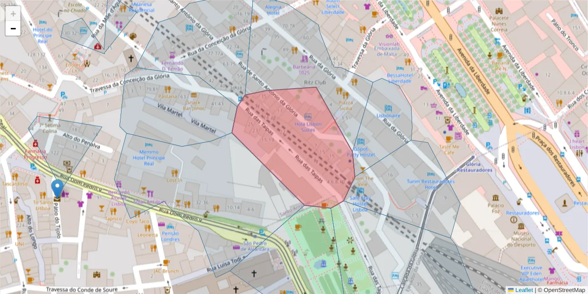 Mapa detalhado do código postal 1250-217 com limites, códigos postais vizinhos e agências dos correios