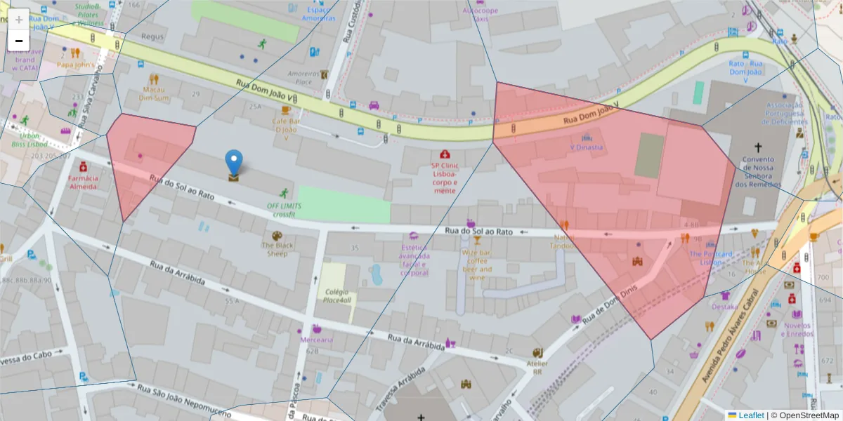 Mapa detalhado do código postal 1250-263 com limites, códigos postais vizinhos e agências dos correios